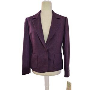 SUITS GALORE Jim Baldwin Petites Jacket Blazer Work Wool Blend Plum Purple Sz 10